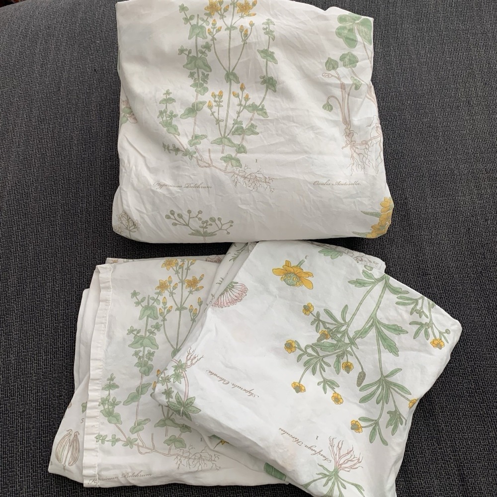 Vtg IKEA Strandkrypa Botanical Duvet Cover 2 Shams Pillowcase Full Queen